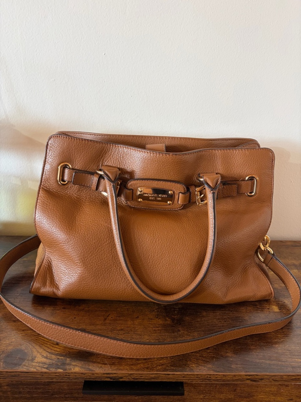 Michael Kors Brown Leather Shoulder Tote with Gold Hardware